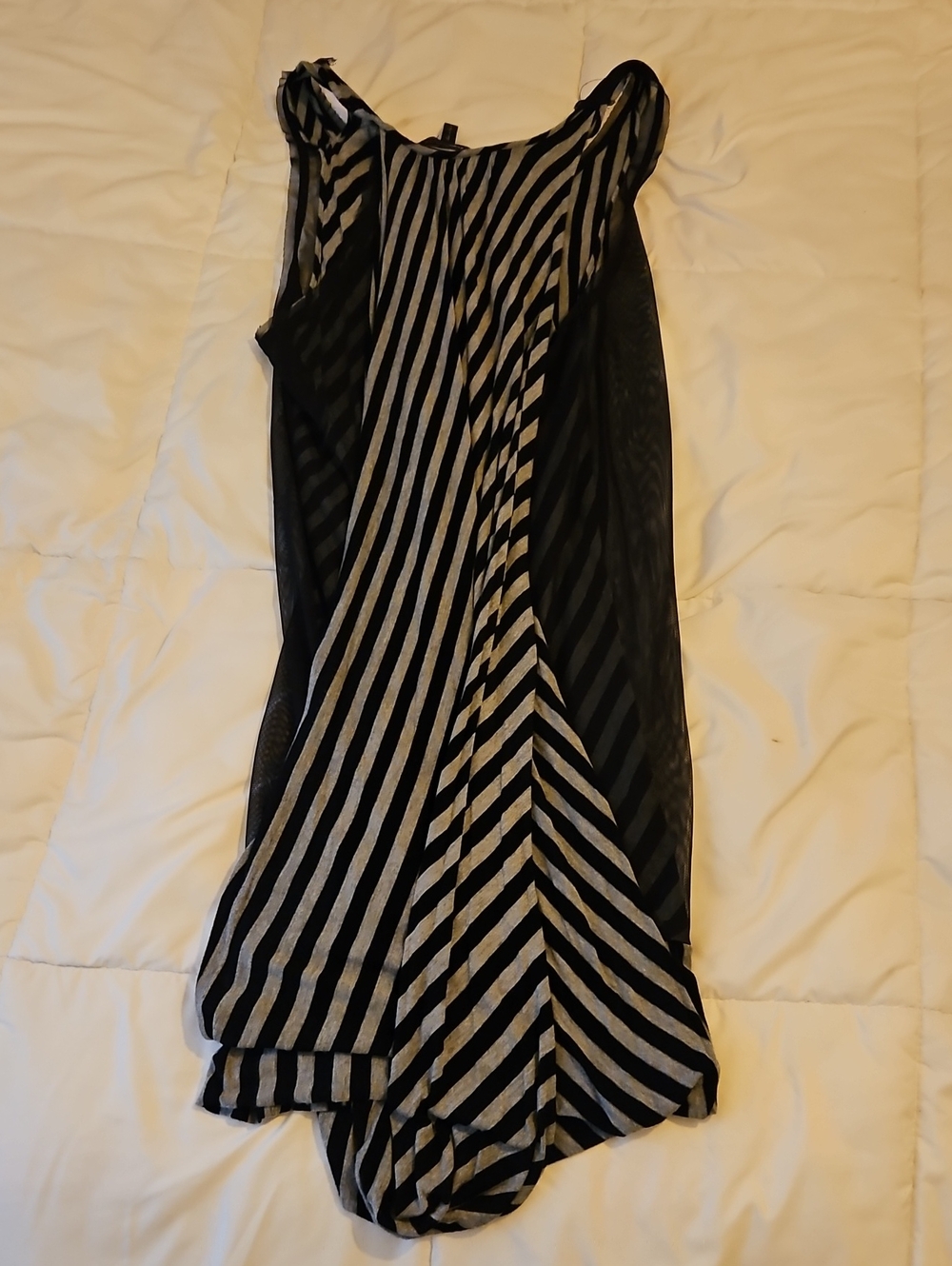 Black and Gray Striped Midi Dress with a Black Sheer Overlay - Picture 3 of 3